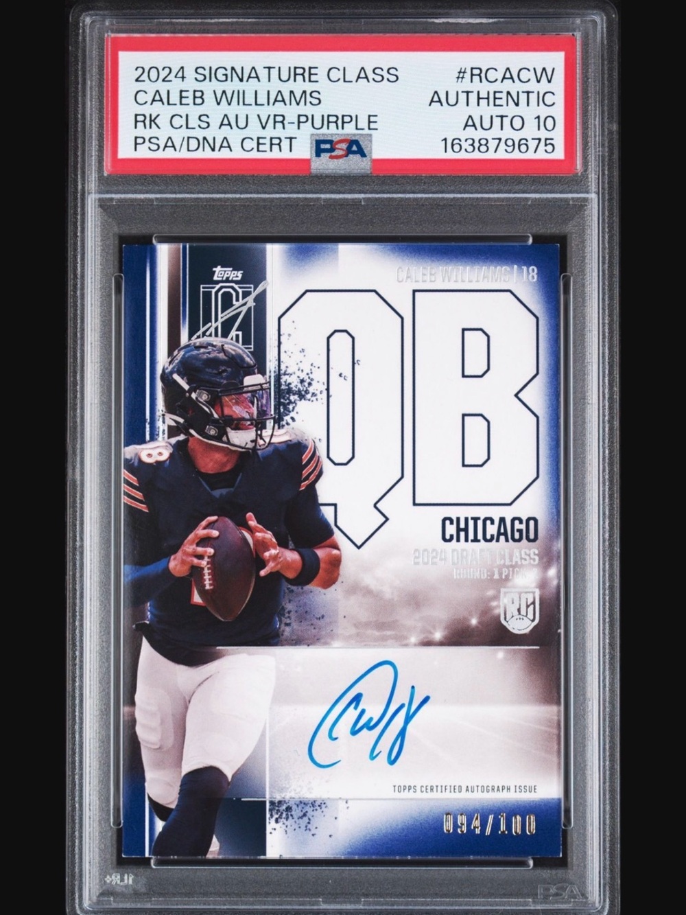 2024 Topps Signature Class Caleb Williams Purple (RC) Variation /100 PSA AUTO 10
